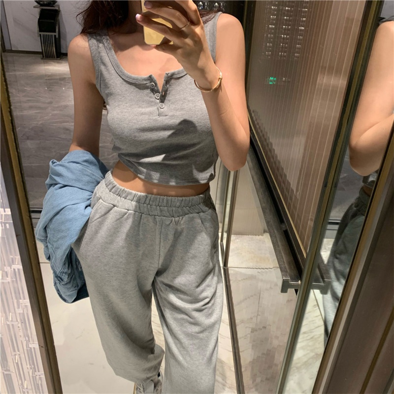 Áo Croptop Dệt Kim Sát Nách Dáng Ôm Cài Khuy Trước Kiểu Pháp Quyến Rũ Cho Bạn Gái