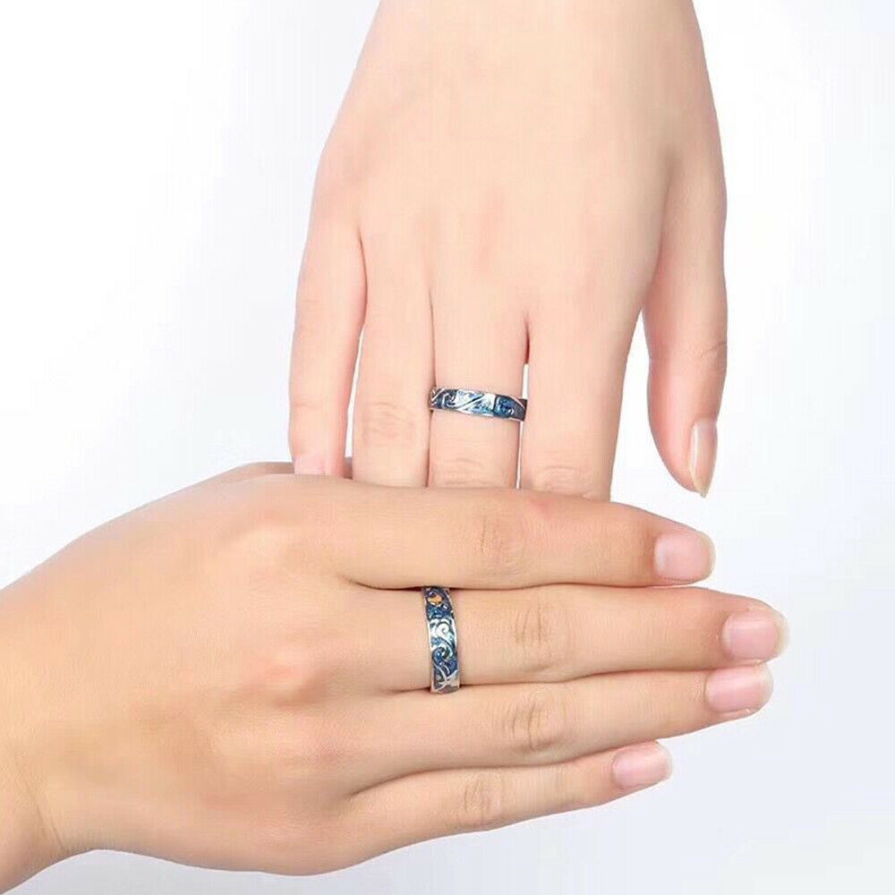 Nhẫn cặp/cưới màu bạc/xanh dương dễ điều chỉnh thời trang