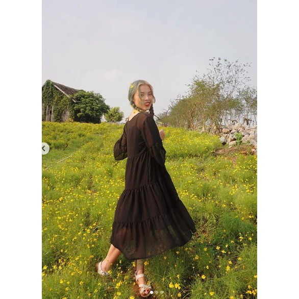 Váy nữ babydoll đi học đi chơi  thiết kế tầng thường layering dress caocaobycaochen 2 màu đen trắng có bigsize