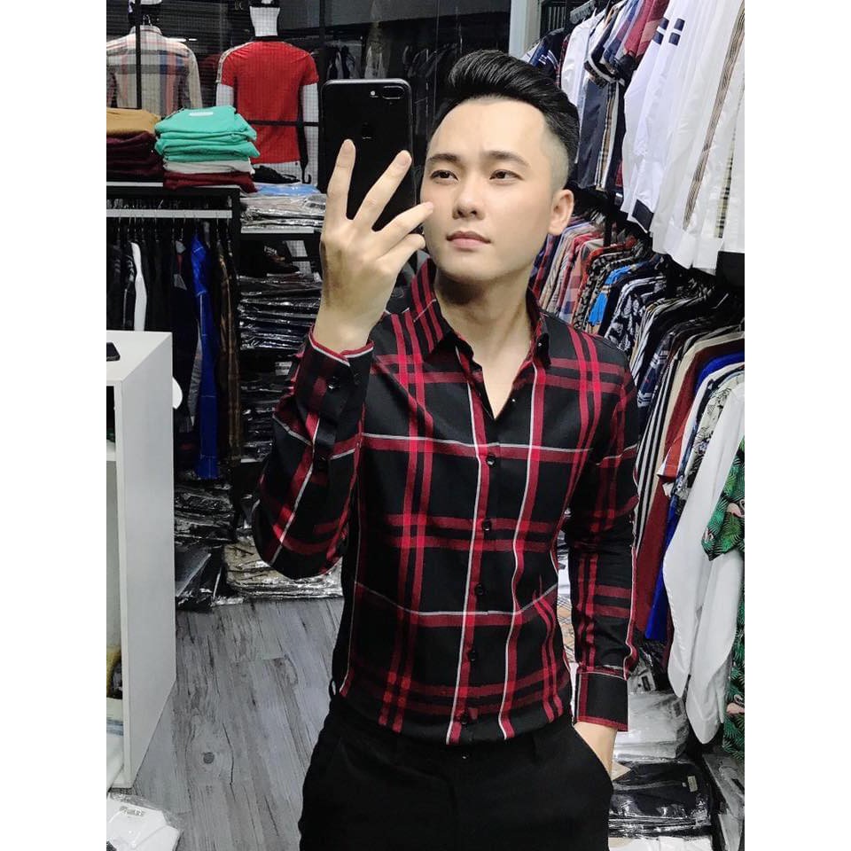 Áo Sơ Mi Nam Dài Tay Họa Tiết Caro 1 Cao Cấp, Áo Sơ Mi Vải Lụa Dáng Ôm Form Body, T-man