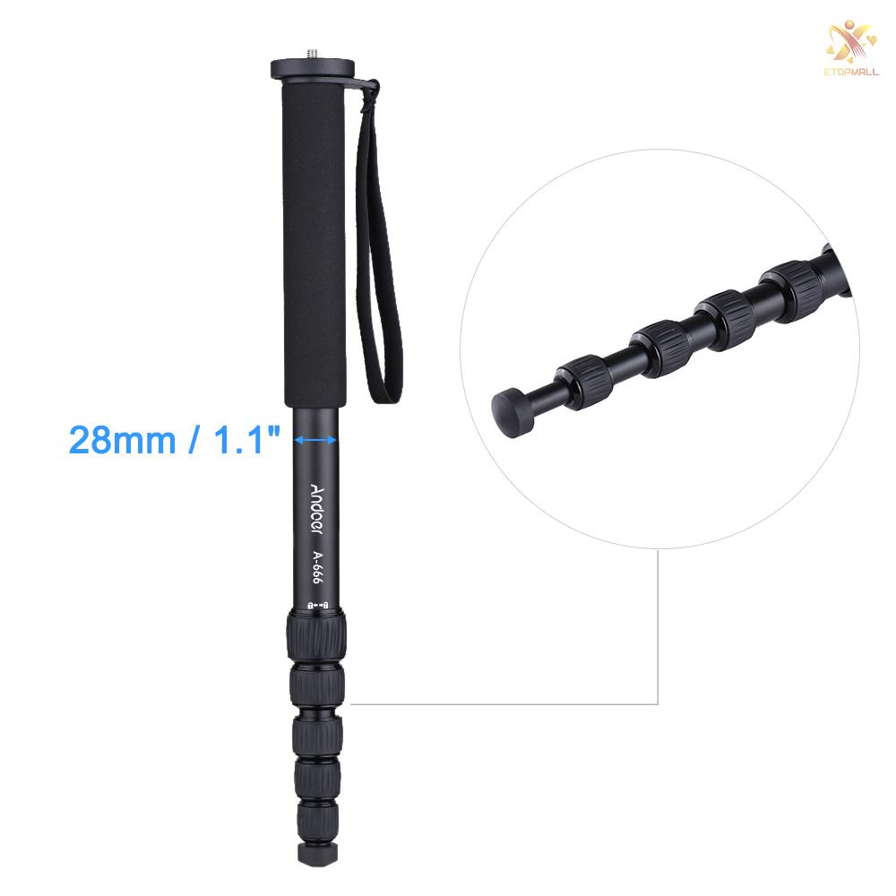 ET Andoer A-666 181cm/5.9ft Telescoping Aluminum Camera Monopod Unipod Stick 6-Section Max. Load 10kg/22Lbs with Carry Bag for Camcorder Video Studio Photography