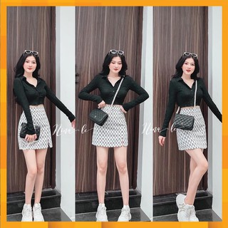 Set áo croptop chân váy chữ a 💖freeship💖 áo crt dài tay mix chân váy n.y ad142 sunny store