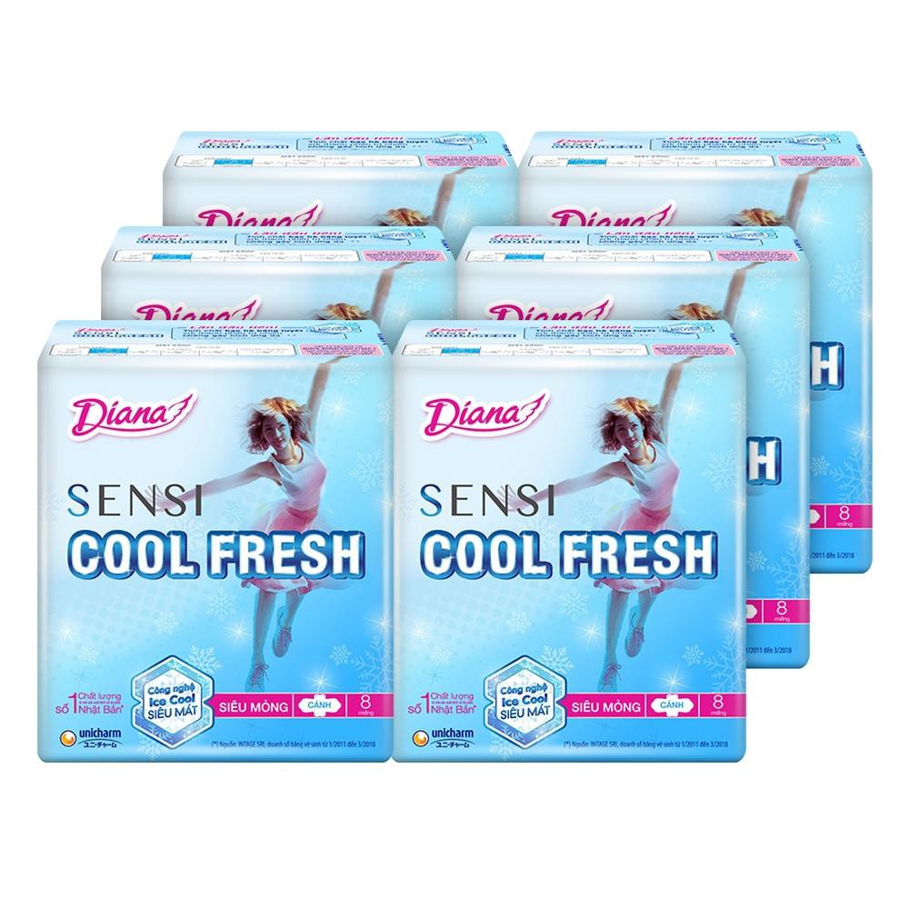Lốc 6 Gói Băng vệ sinh Diana SenSi Cool Fresh Siêu Mỏng (8 miếng)