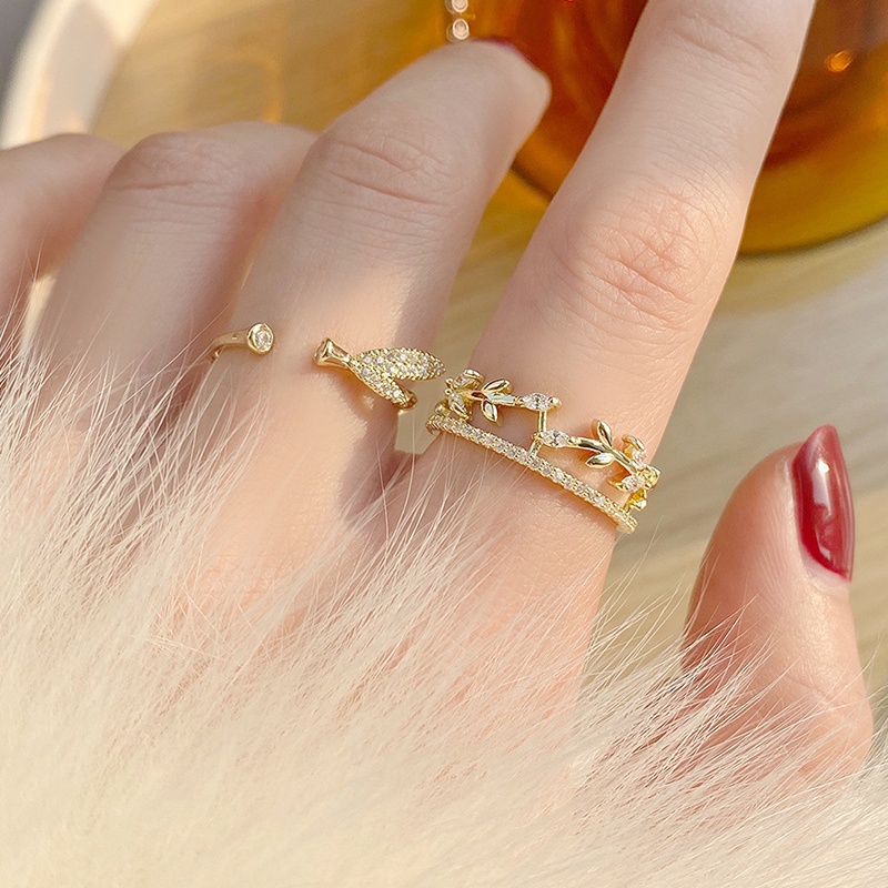(Hàng Có Sẵn) Nhẫn Hở Mạ Vàng 18k Hình Chiếc Lá