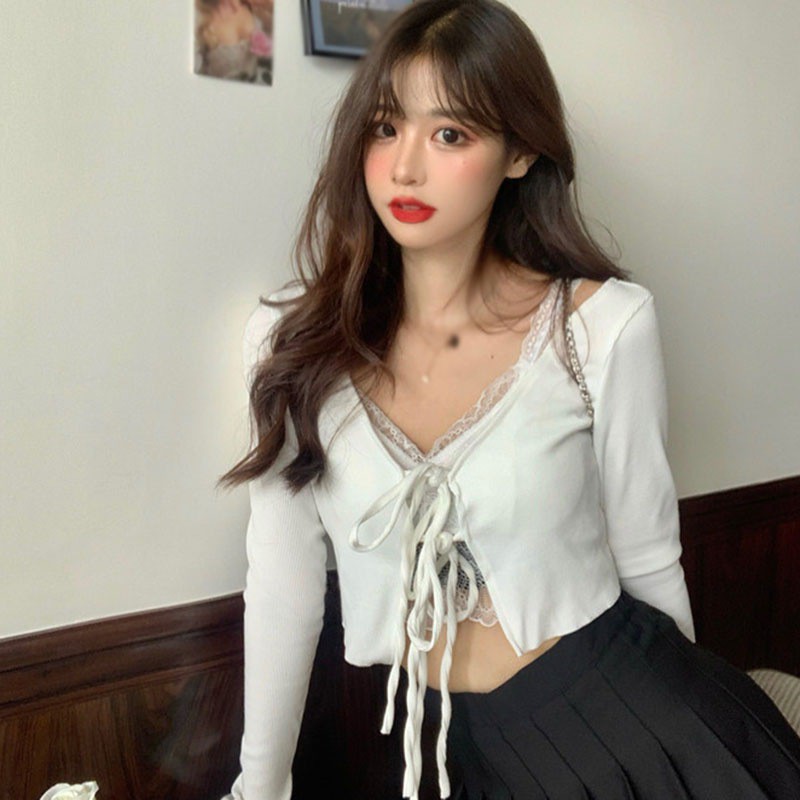 Áo Cardigan Tay Dài Màu Trơn Phối Nơ Thiết Kế Ôm Sát Tôn Dáng | BigBuy360 - bigbuy360.vn