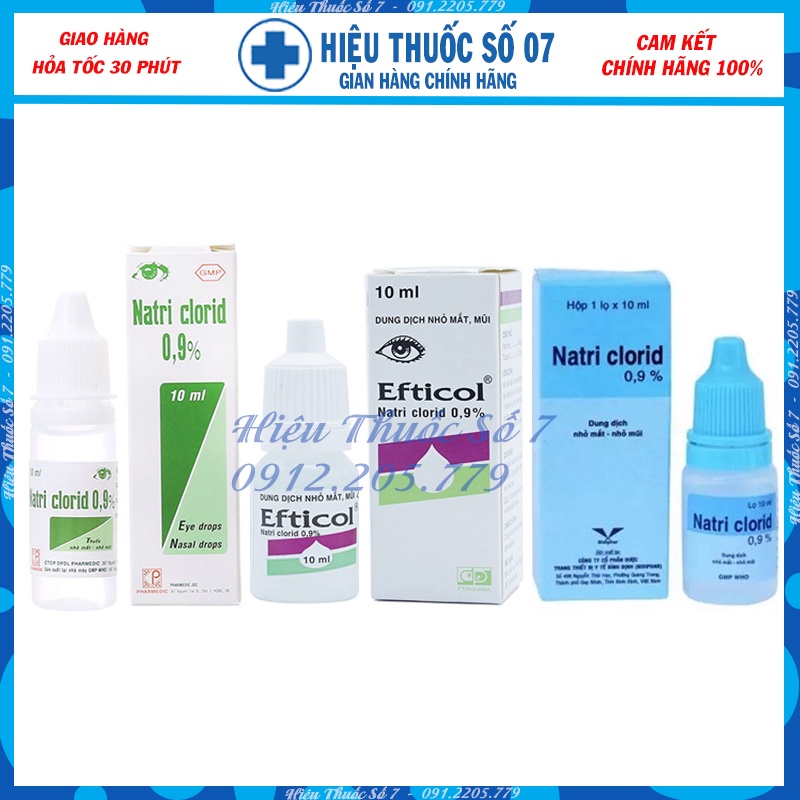 Dung dịch nhỏ mắt mũi Natri Clorid 0.9% Efticol, Bidiphar lốc 10 chai