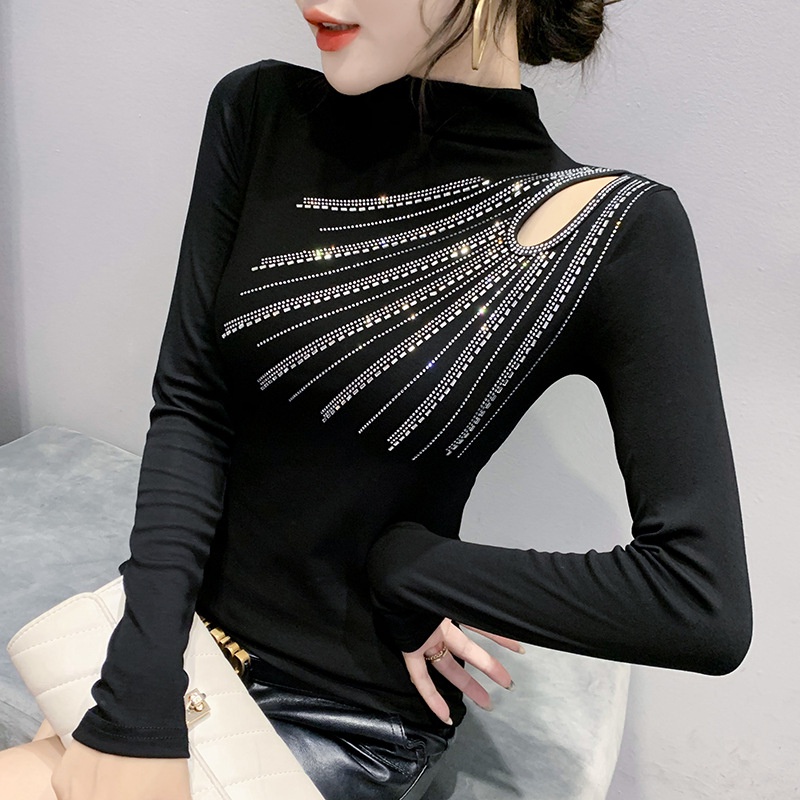 Áo thun dài tay nữ Dáng Ôm Đính Đá Thời Trang Mùa Thu Mới Cho Nữ