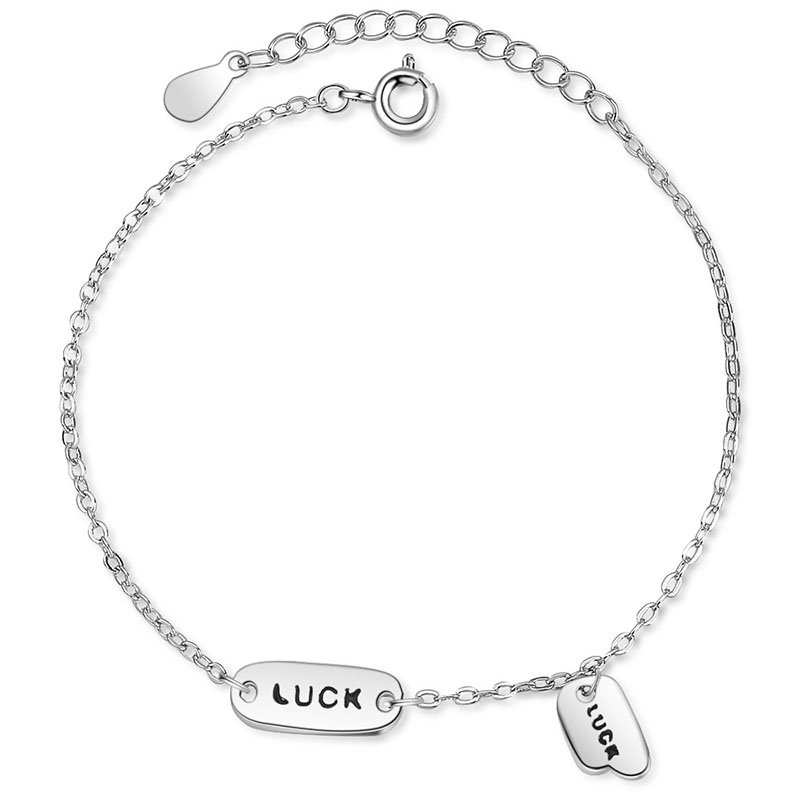 Nữ Thời Trang Tinh Tế Vòng tay bạc Sterling 925 mặt hình chữ Luck cho nữ