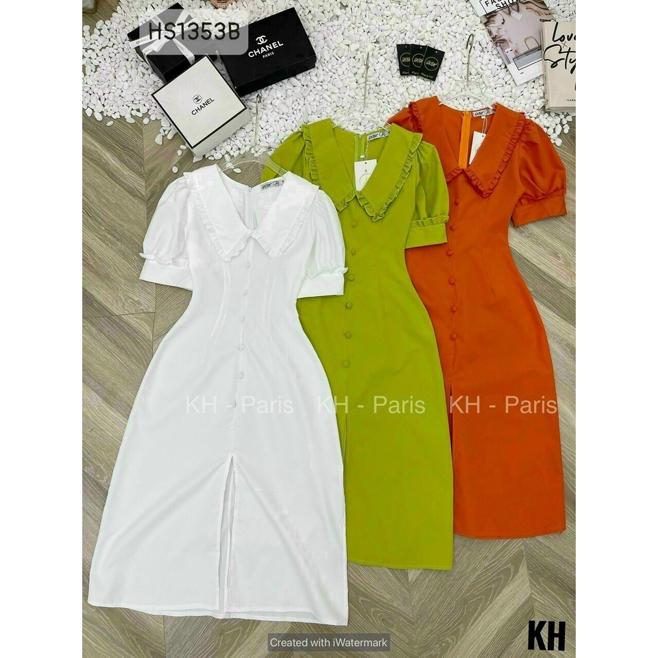Váy đầm dự tiệc,đi biển,dạo phố cổ bèo nút bấm xẻ tà tiểu thư vintage_cosomi