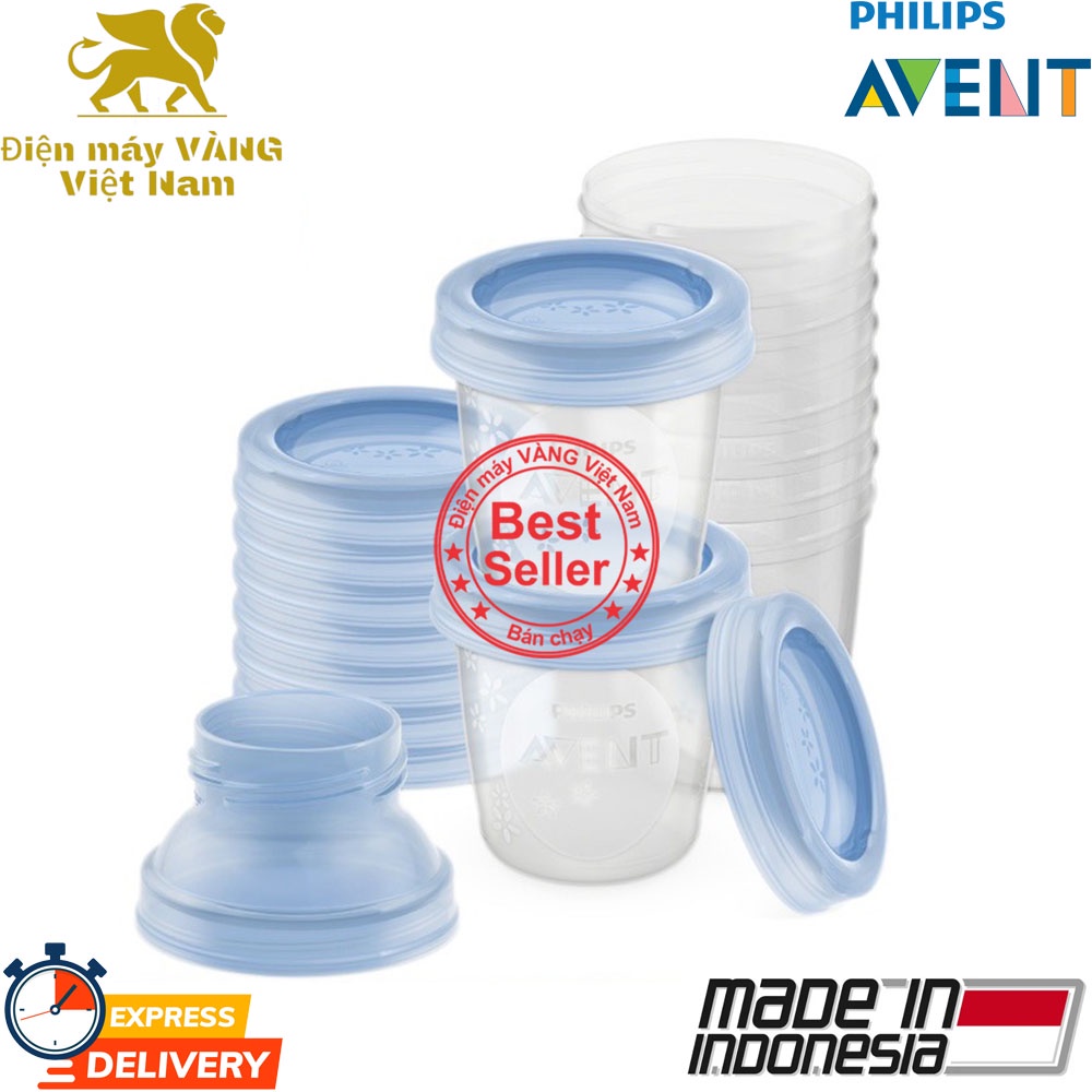Ly trữ sữa bằng nhựa Philips Avent SCF618 - Bộ 10 ly có nắp đậy, kèm đầu nối