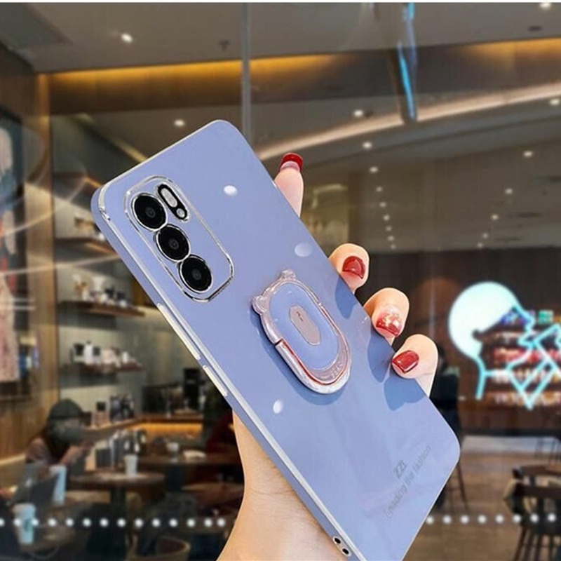 Ốp điện thoại viền dẻo mạ màu kèm giá đỡ hình chú gấu cho OPPO RENO6 RENO6 Z 5G RENO6 PRO 5G RENO6 5G