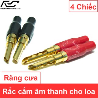4 chiếc Đầu bấm rắc răng cưa bắp chuối audio cho Loa Amplifier gold 24K OD5mm AEC Connector BP-312BKRD