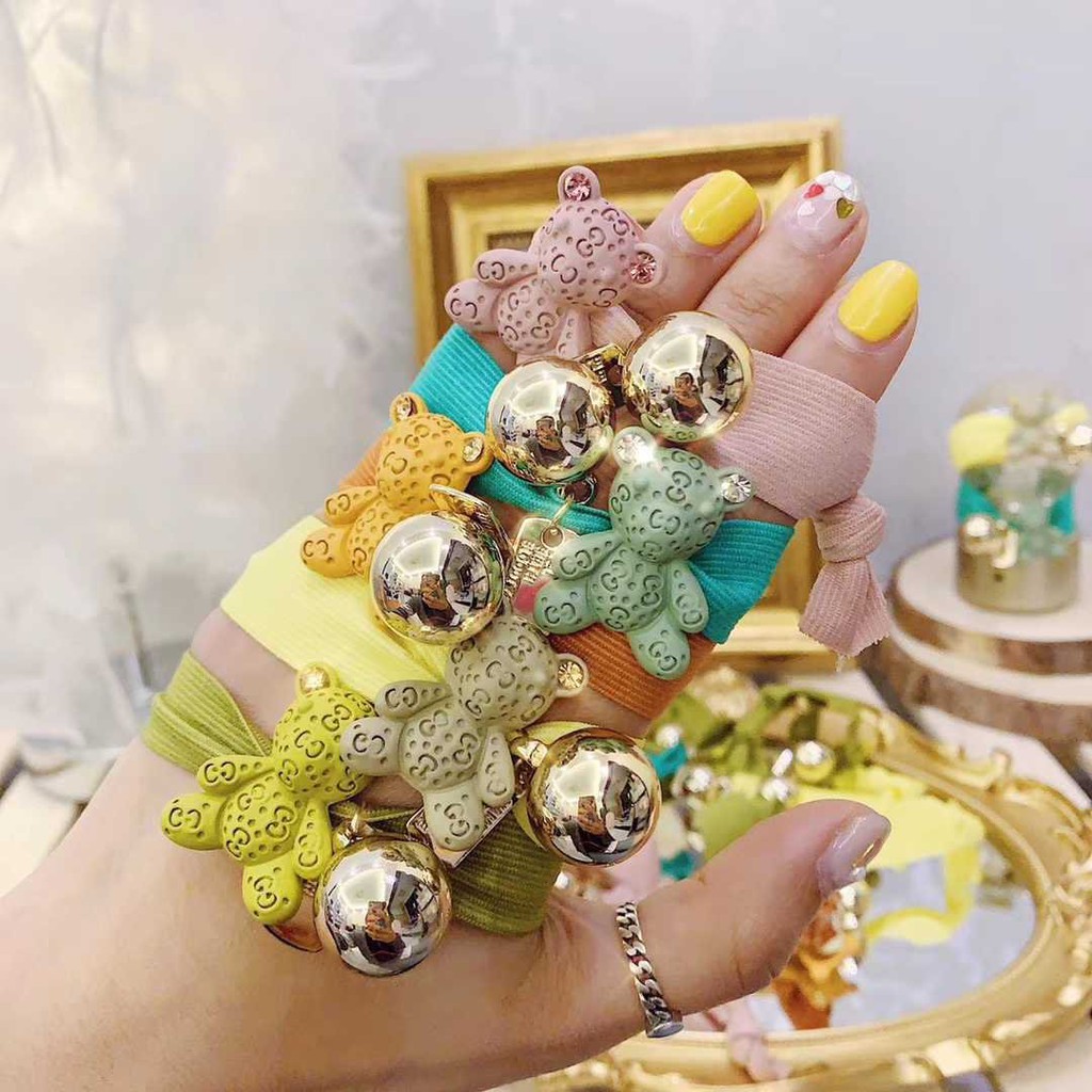 Dây buộc tóc hình gấu con, màu sắc tươi mới_giao ngẫu nhiên
