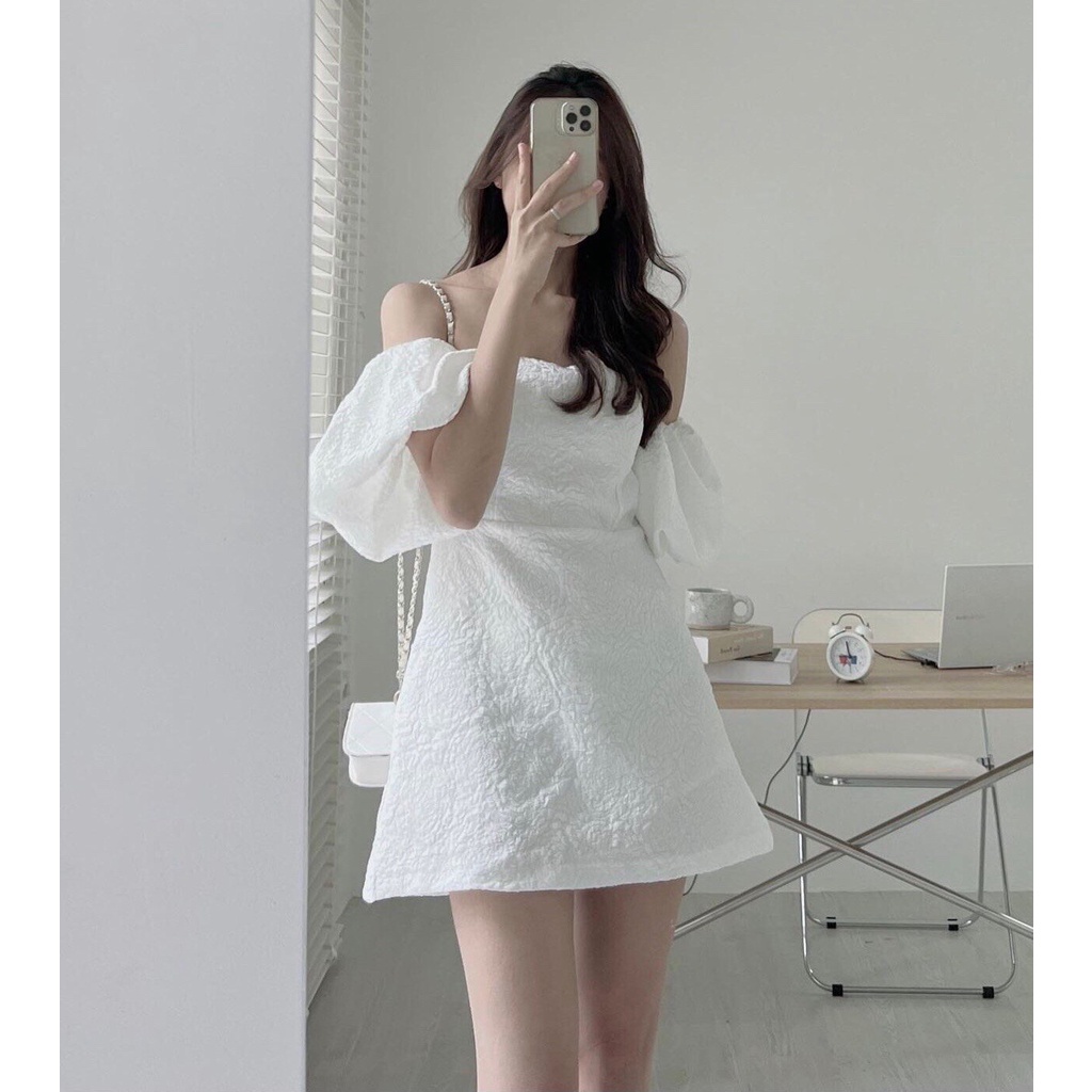 Váy xốp trễ vai tay phồng MEMN 1107