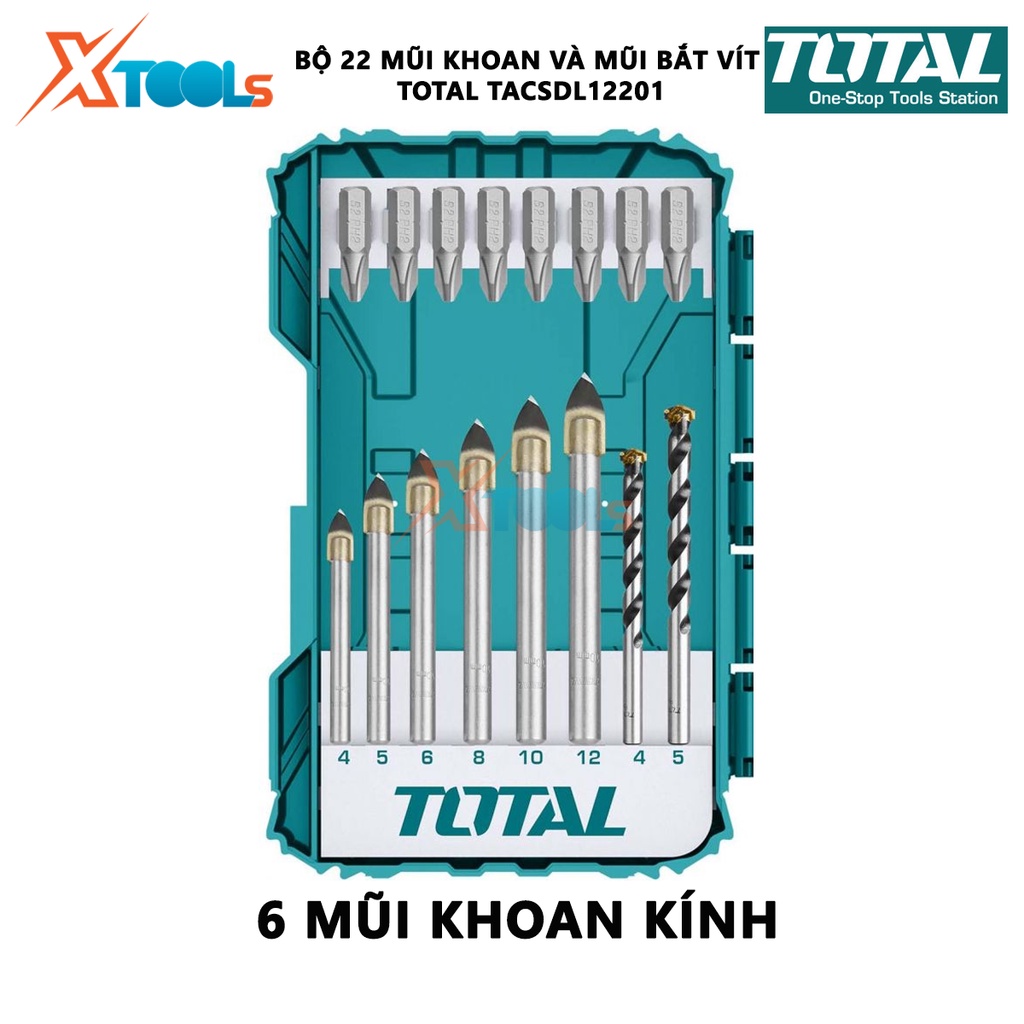 Bộ mũi khoan và mũi bắt vít đa năng 22 chi tiết TOTAL TACSDL12201 | [CHÍNH HÃNG] [XTOOLs]