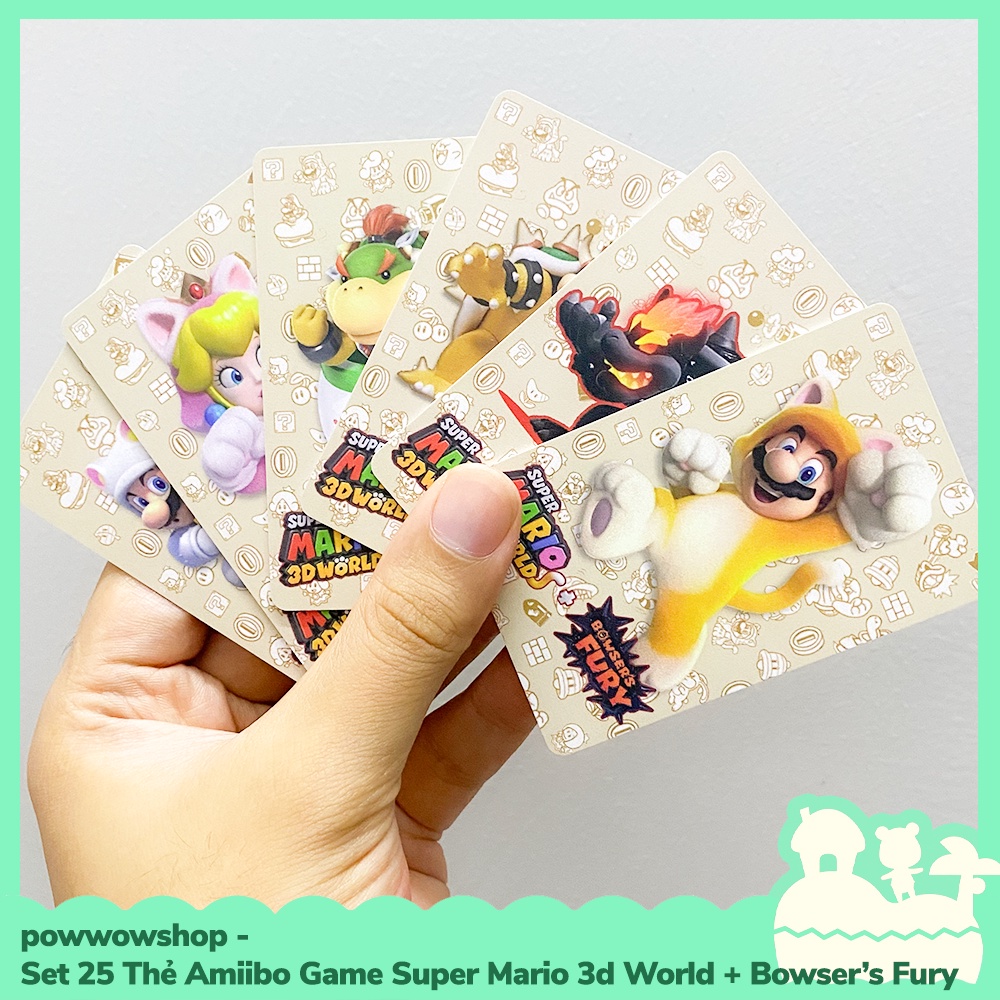 [Sẵn VN - Hỏa Tốc] Set 25 Thẻ Amiibo Card Scan NFC Game Super Mario 3d Worlds &amp; Bowser's Fury Nintendo Switch Kèm Hộp
