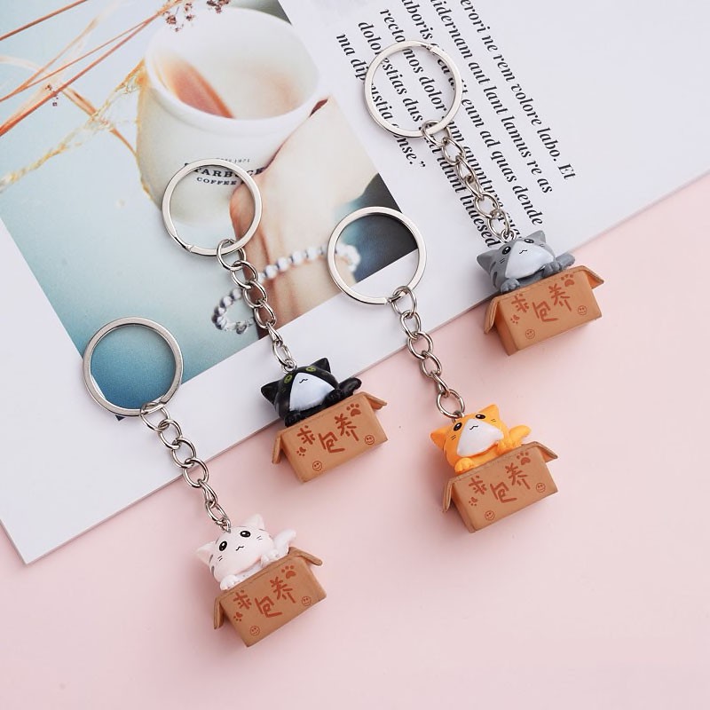 [CÓ QUÀ TẶNG] Móc khóa hình mèo con trong hộp thú cưng treo balo túi xách chìa khóa giá rẻ cực dễ thương