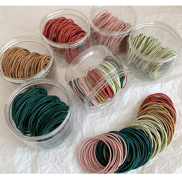 Bộ 100 dây buộc tóc đàn hồi phong cách Hàn Quốc độc đáo