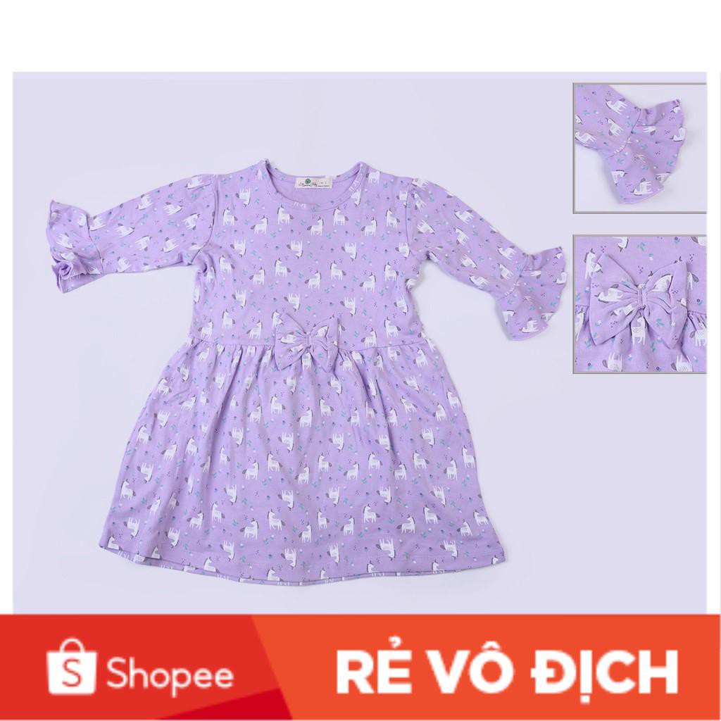 Váy cotton  tay loe nơ eo bé gái size 6-10T, cho bạn từ 19-30kg. Chất cotton dày dặn, đanh tay. Kiểu dáng đẹp