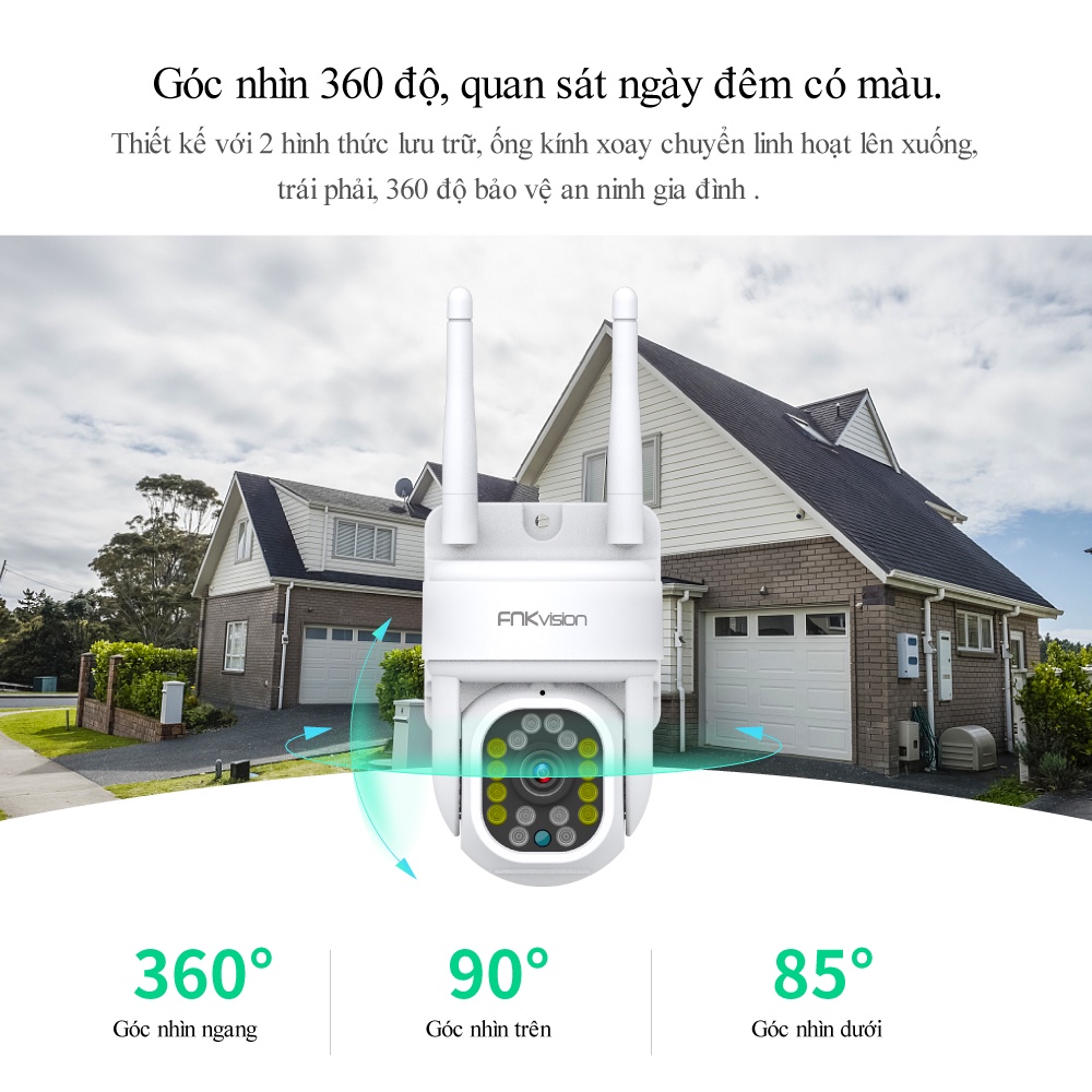 Camera ngoài trời chống nước  toàn cảnh 360 độ Fnkvision, không dây siêu rõ nét, bảo vệ gia đình qua điện thoại