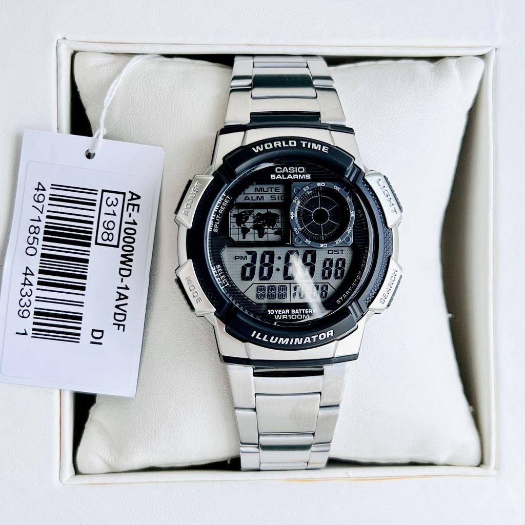 Đồng Hồ Nam Casio AE-1000WD-1A, đồng hồ chính hãng, dây kim loại, tuổi thọ pin 10 năm, world time