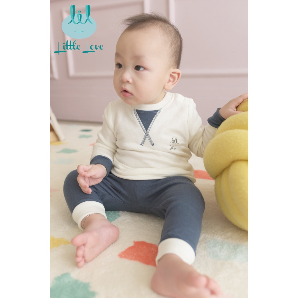 Bộ quần áo dài tay nỉ mỏng thân phối cừu, phối đáp cổ cho bé từ 6m đến 4y little love (LDT113)