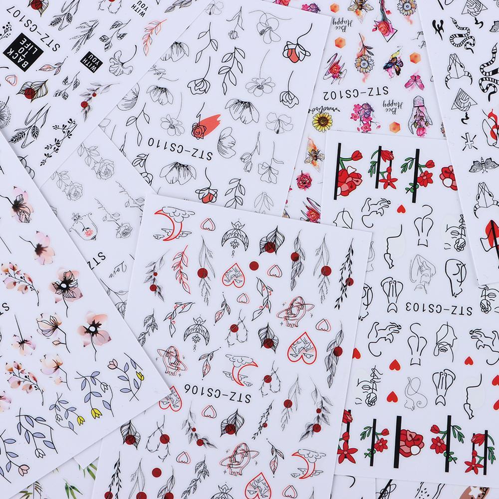 Miếng Dán Trang Trí Móng Tay Họa Tiết Hoa / Hình Học Phong Cách Pháp