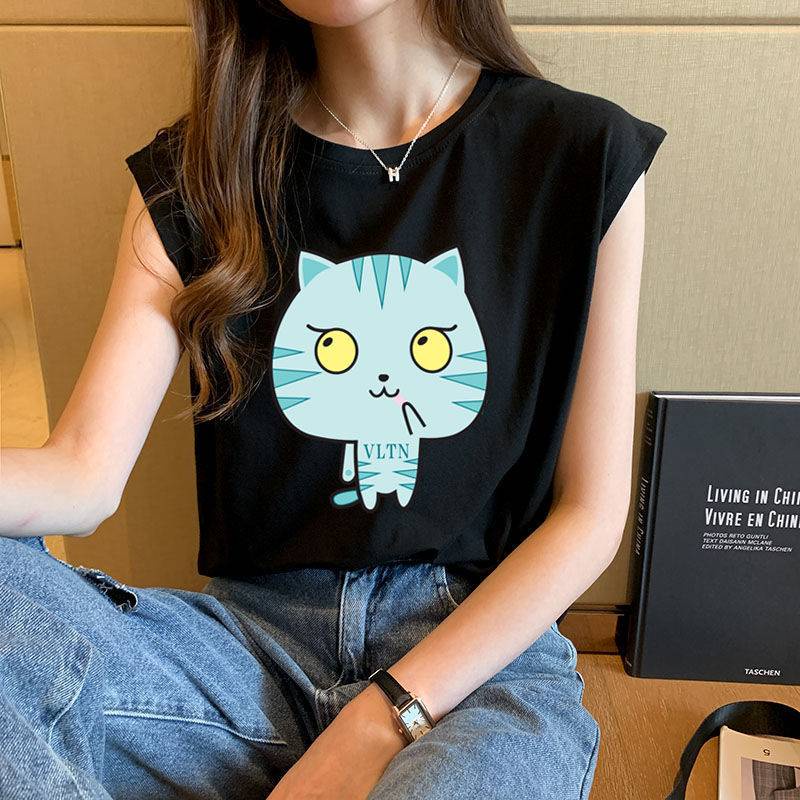 Áo Sát Nách Dáng Rộng Vải Cotton In Hoạt Hình Thời Trang Xuân Hè Cho Nữ