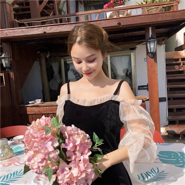 Đầm trễ vai hai dây tiểu tay bo thư sang chảnh ulzzang kèm ảnh thật👑 | BigBuy360 - bigbuy360.vn