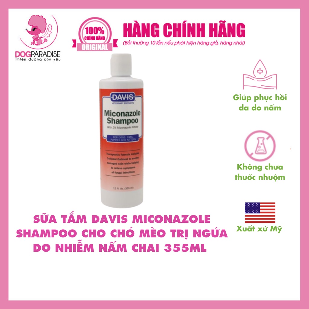 Sữa tắm Davis Miconazole Shampoo cho chó mèo tr.ị ngứa do nh.iễm nấm chai 355ml - Dog Paradise