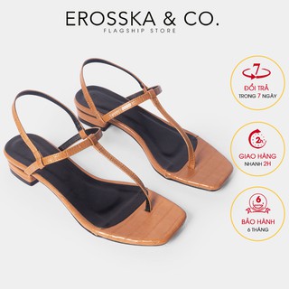 Giày sandal cao gót Erosska mũi vuông phối dây quai mảnh cao 1cm màu nâu - EB029