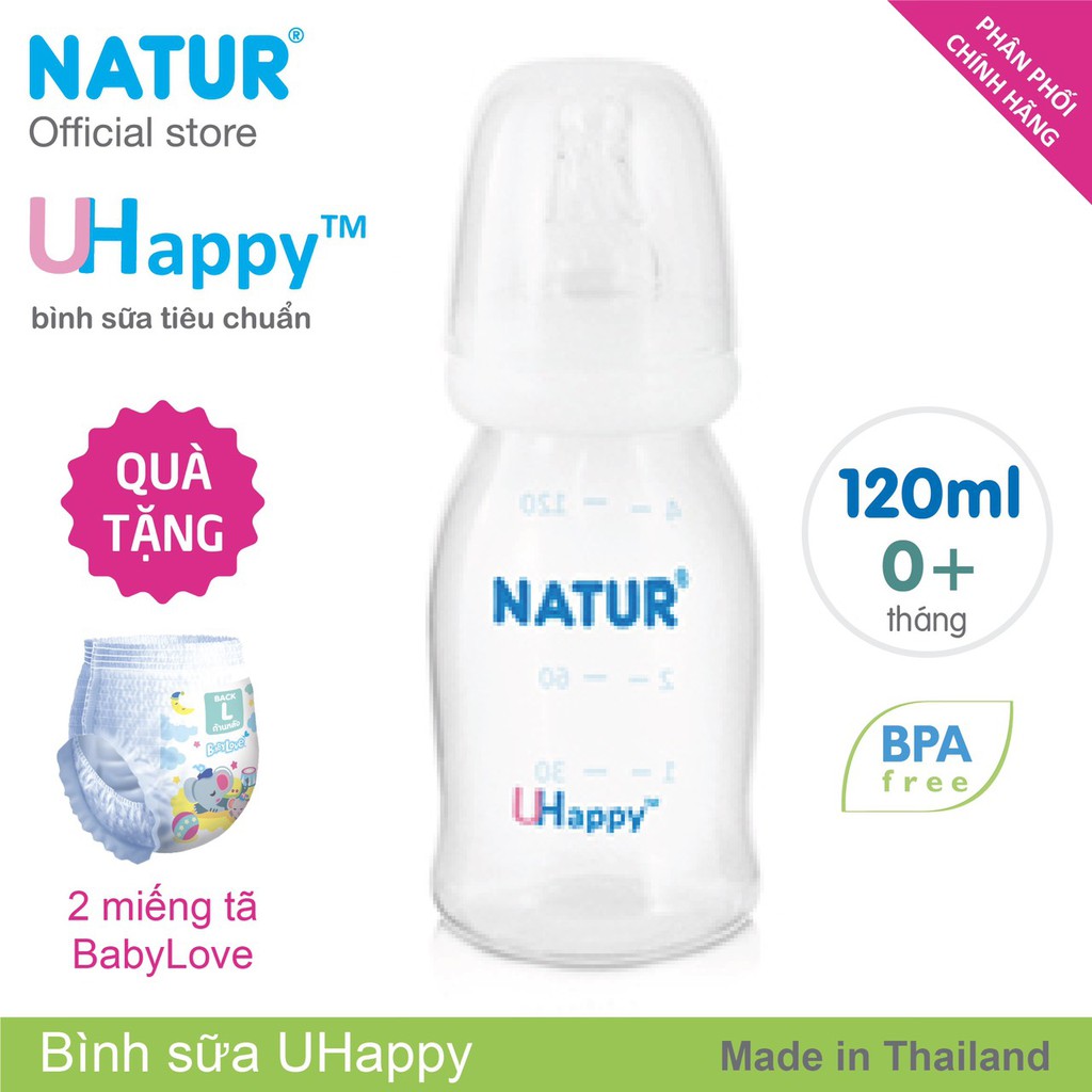 Bình sữa mở đáy Natur UHappy 120ml