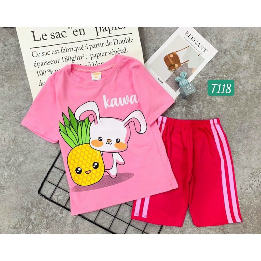 [ 8-40kg] - Bộ lửng cotton cho bé gái - Bộ quần áo bé gái 068