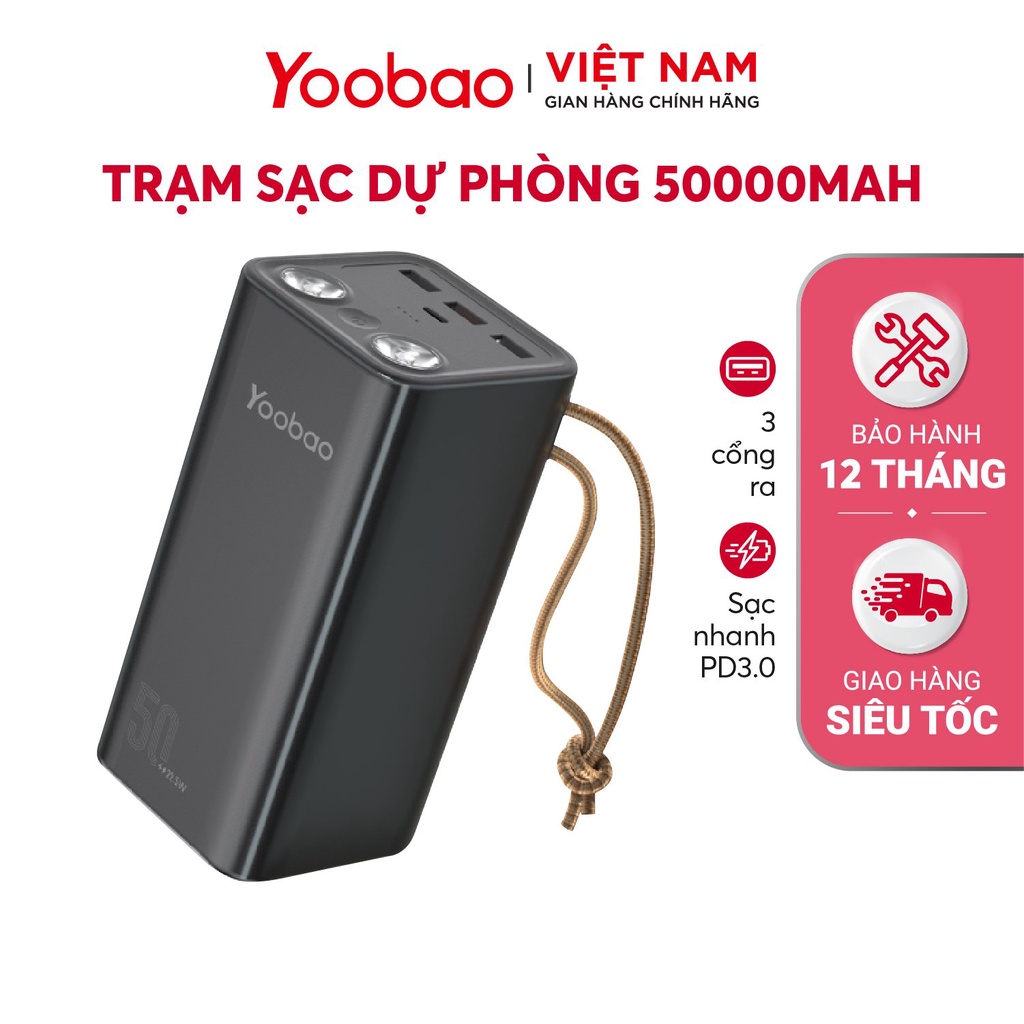 Pin sạc dự phòng YOOBAO H5 dung lượng 50000 mAh, tích hợp đèn pin siêu sáng, hỗ trợ các giao thức sạc nhanh
