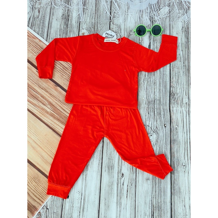 [Bé 7-19kg] Bộ dài tay thun lạnh màu trơn quần bo Minky mom cho bé trai bé gái từ 7-19kg