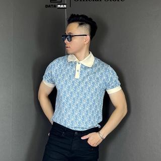 Áo POLO nam dệt kim DATAMAN, bo tay, bo gấu, họa tiết MONOGRAM trẻ trùng - PLDT22-02