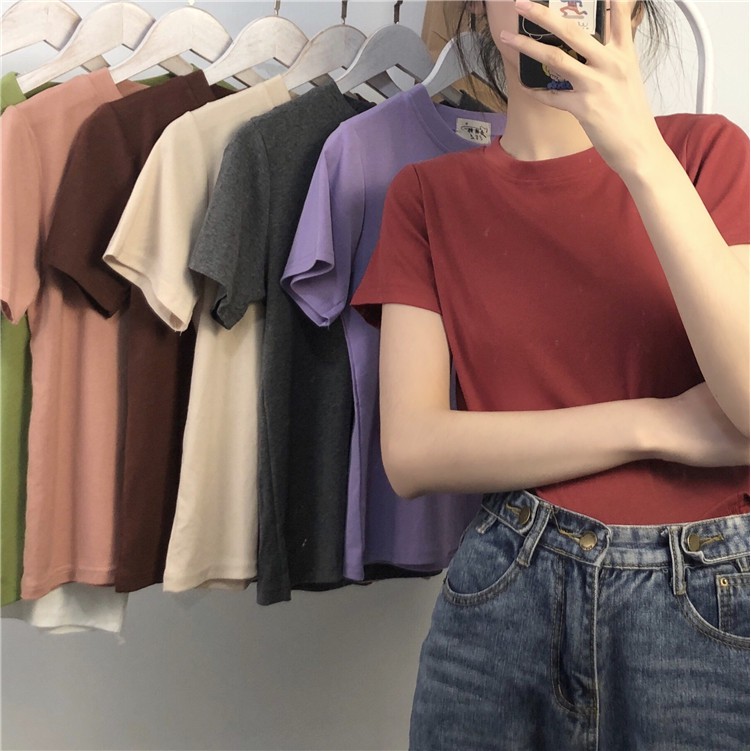 Áo Thun Ngắn Tay Màu Trơn Thời Trang Hàn Quốc | BigBuy360 - bigbuy360.vn