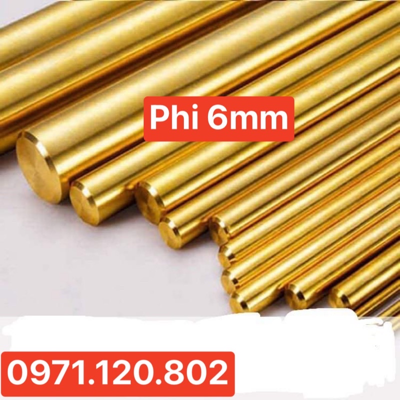 Đồng vàng tròn đặc phi 6mm dài 3 m
