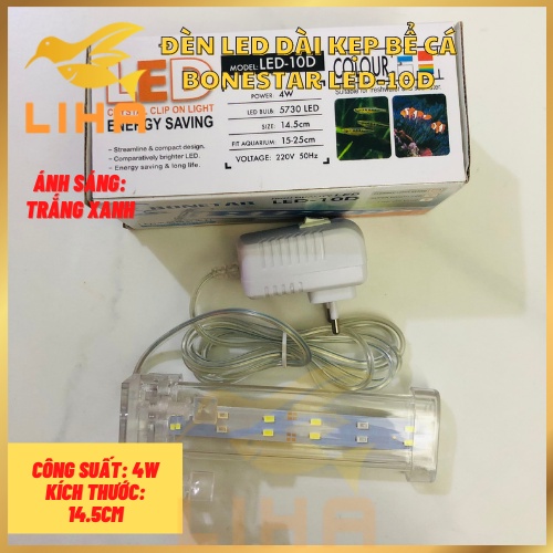 Đèn Led Dài Kẹp Bể Cá Bonestar D10 (4W-14.5cm) - Ánh Sáng Trắng Xanh