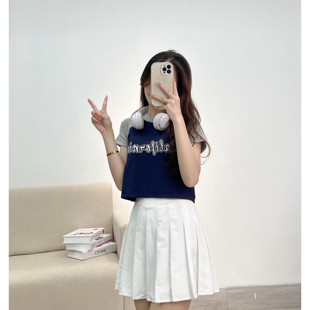 Áo croptop ngắn tay phối màu CALIFORNIA  thời trang Miho house