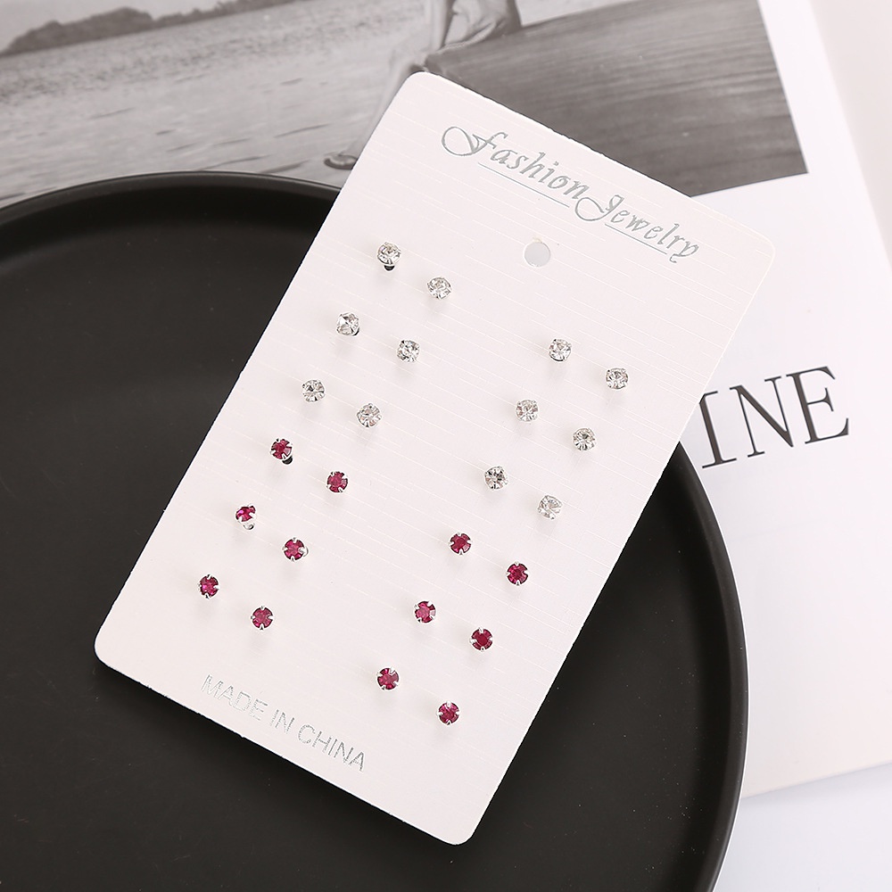 Bộ 12 đôi bông tai đính đá thời trang nữ