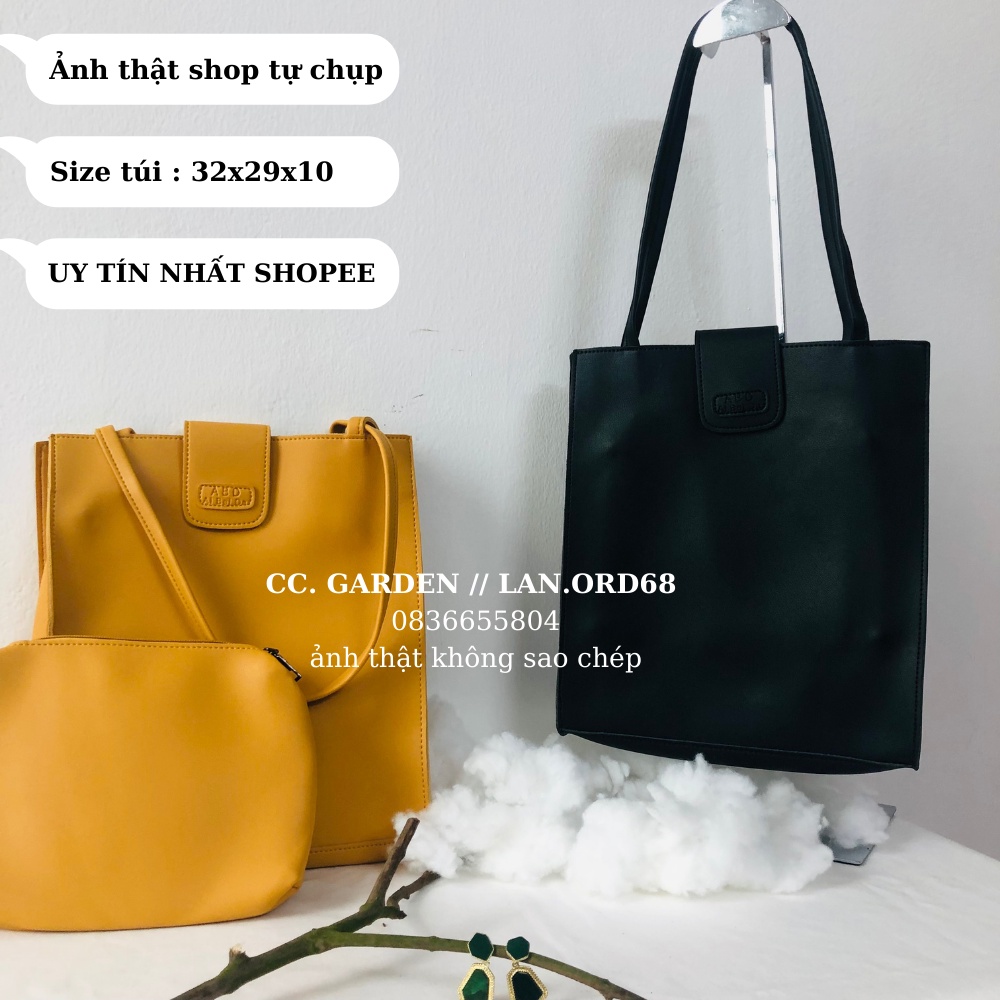 Túi tote da hình chữ nhật bản to da trơn mềm khuy cài đi học đi làm công sở đựng vừa A4 ảnh video thật