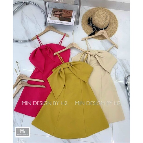 Đầm tiểu thư dáng dài dự tiệc, đầm 2 dây hở lưng phối nơ ngực có mút tôn dáng chuẩn