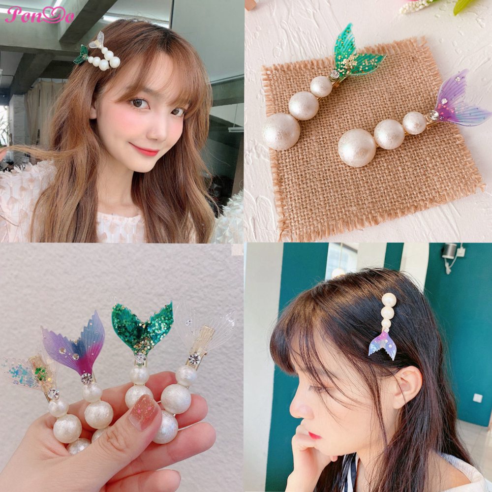 Kẹp tóc đuôi cá đính ngọc trai dễ thương cho bé gái