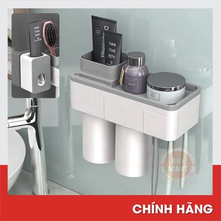 KỆ ĐỂ BÀN CHẢI ĐÁNH RĂNG DÁN TƯỜNG 2 CỐC HÚT NAM CHÂM