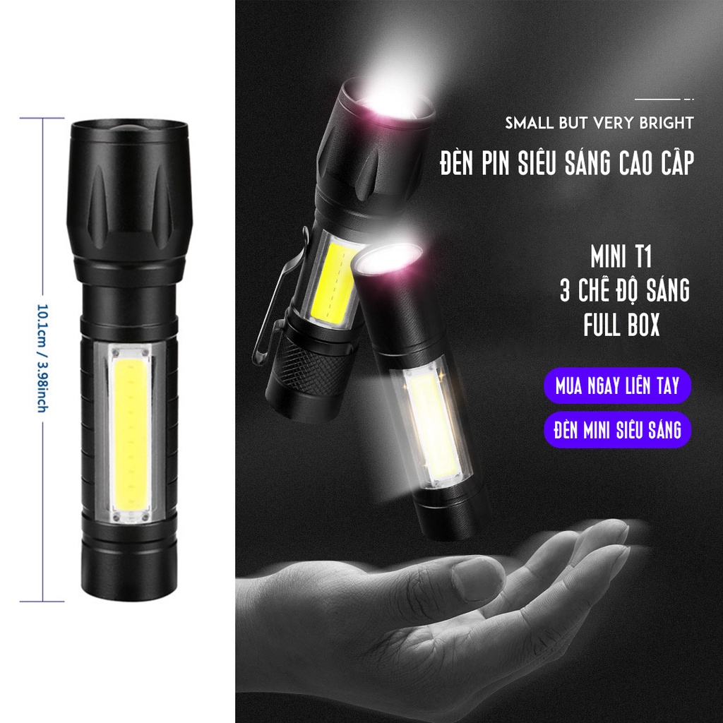 Đèn Pin Led Mini Siêu Sáng Cầm Tay Có Zoom Phóng To Thu Nhỏ Sạc Pin USB - Siêu Tiện Lợi [A511]