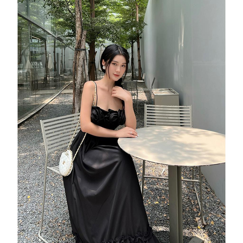BBSTORE'S Đầm Maxi Hai Dây Đi Biển Nhún Bèo Kết Hoa Trước Ngực -D1903