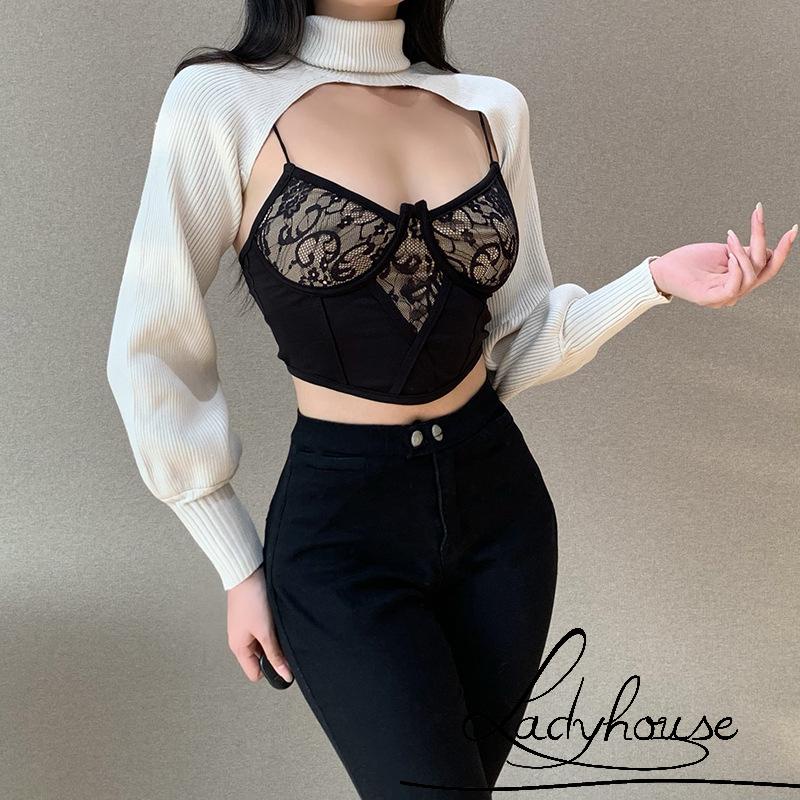 Áo Hai Dây Cổ Chữ V Hở Lưng Màu Trơn Phối Ren Gợi Cảm Thời Trang Cho Nữ