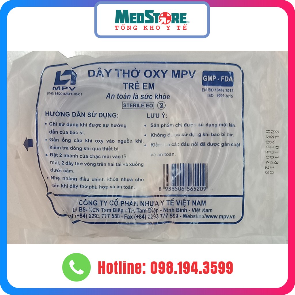 Dây thở oxy 2 nhánh MPV/Medicare trẻ em, người lớn