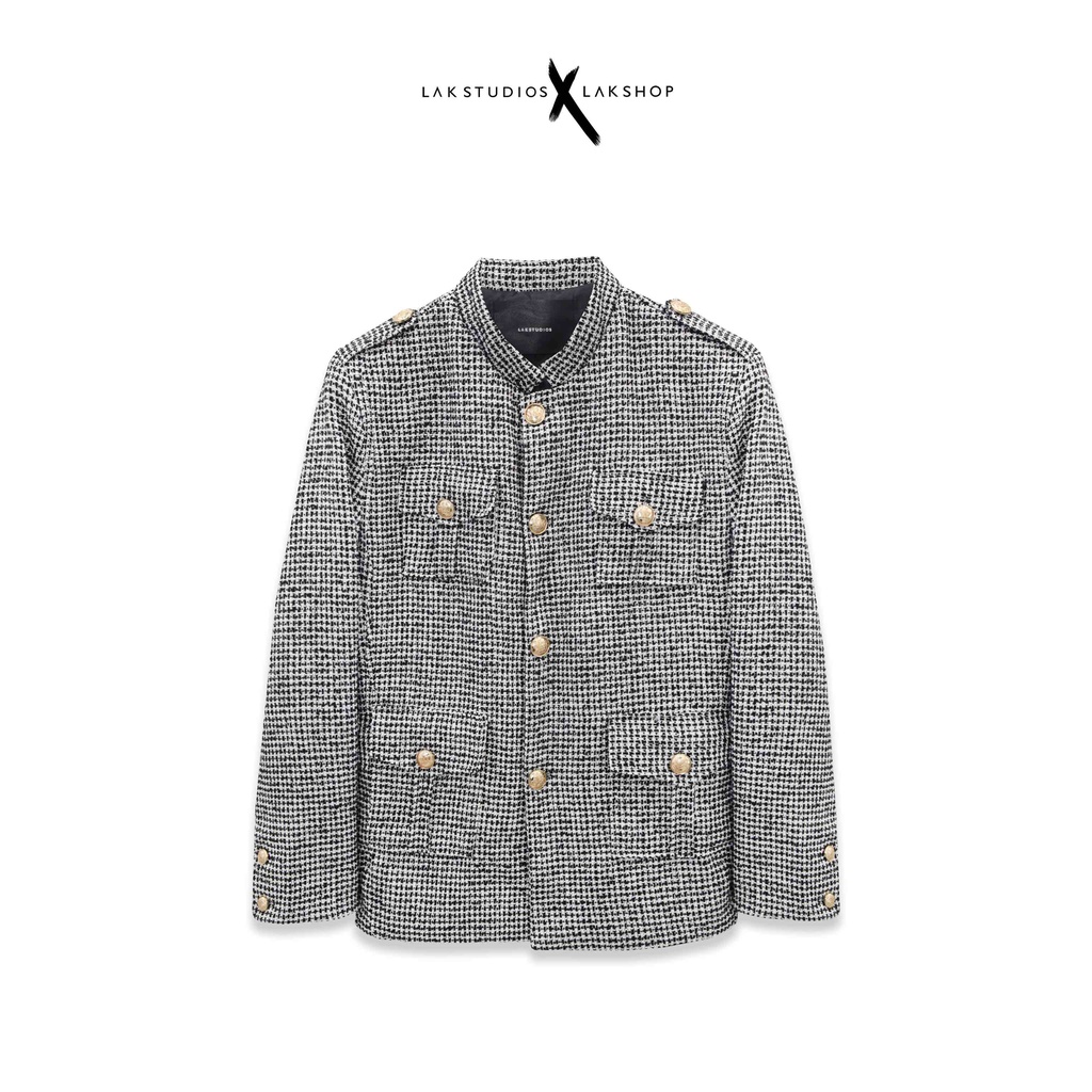 Áo khoác dạ Lak Studios Houndstooth Military Tweed Jacket cx3